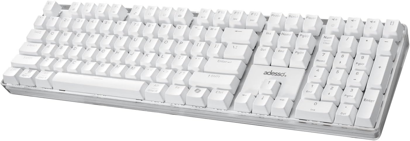 Adesso AKB-680UW Mechanical Keyboard with Copilot AI Hotkey - Brown Switch, Multi-OS Compatible | Enhanced Productivity with Tactile and Quiet Feel and Multimedia Keys, White