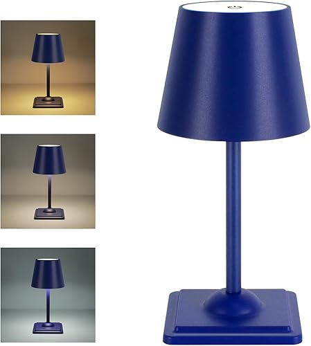 Lámpara de mesa inalámbrica, lámpara de escritorio regulable de 3 colores, pequeña luz recargable para dormitorio, mesita de noche (azul zafiro, 1