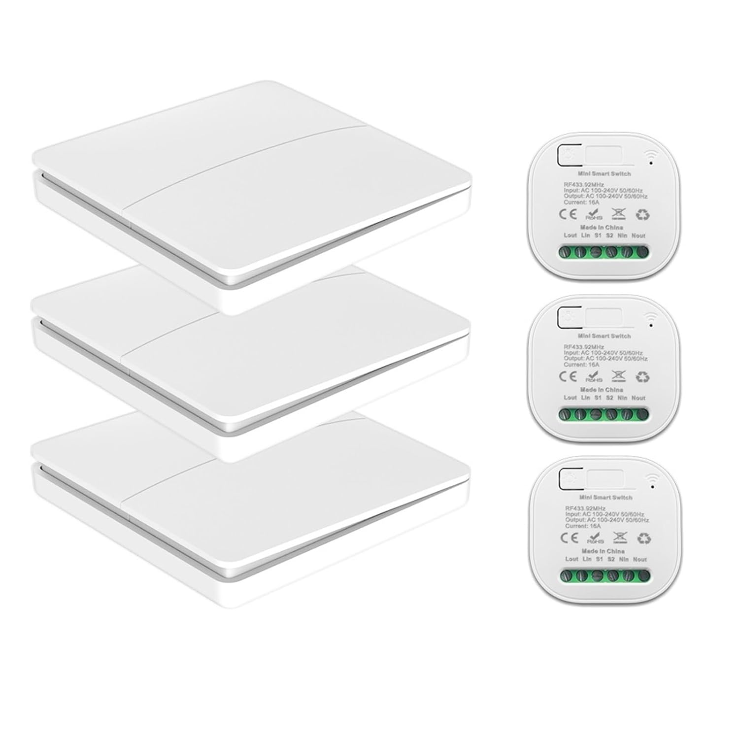 Smart Switches 1/2gang no Battery Required Waterproof Panel Push Button Wall Light Switch Wireless Remote Control Switch Set (Color : 1 Gang 1Receive)