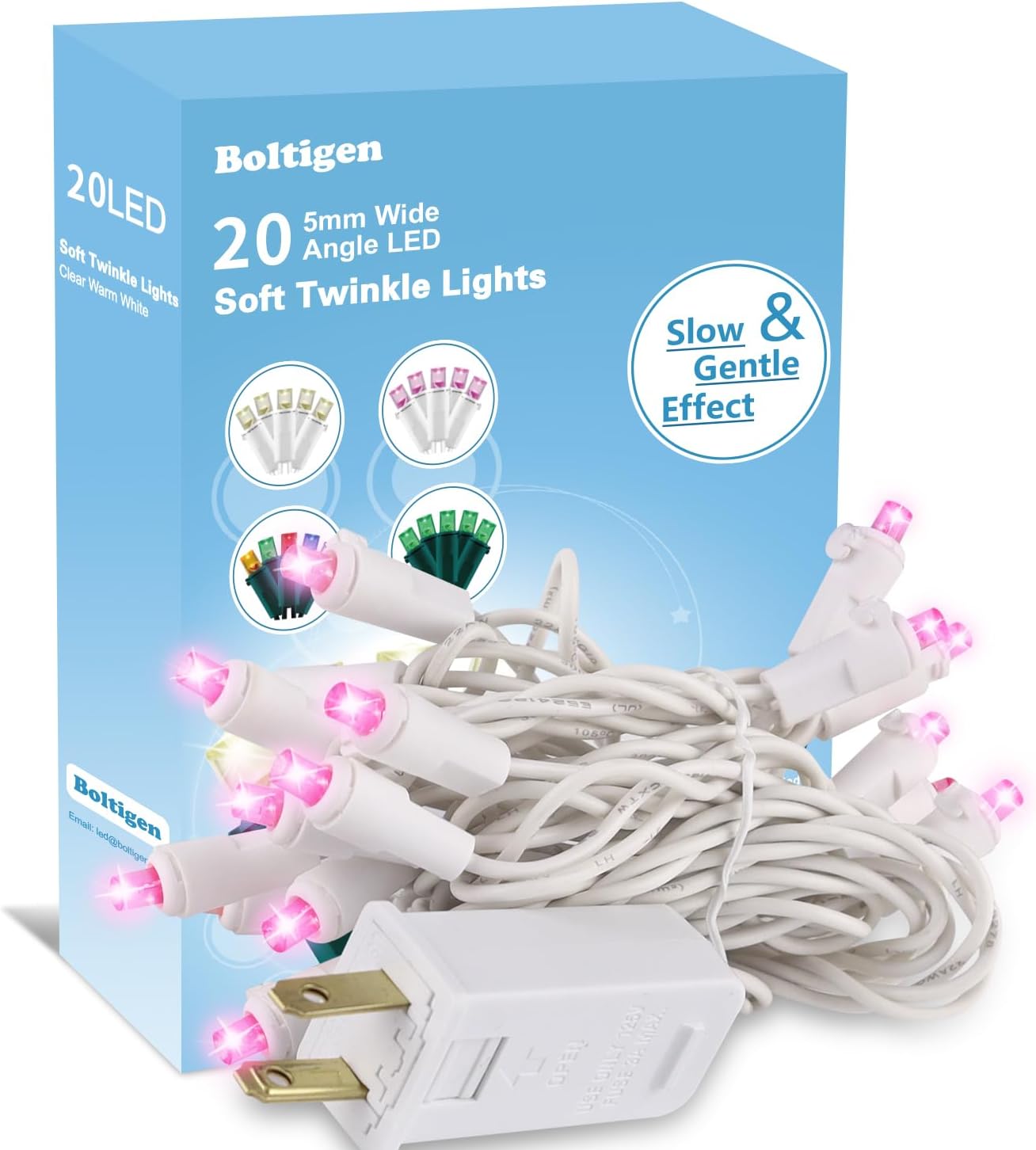 Boltigen Pink Slow Twinkling Christmas Lights, 100 LED Mini String Light, 27ft UL Certified Waterproof Connectable for Indoor Outdoor Valentine's Day Christmas Tree Party Wedding Decoration (100 LED)