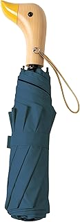 Travebo Travel Folding Umbrella with Cute Duck wooden Handle,Wide Strap,Rain/Sun,UPF 50+,UV Protection,Compact, Lightweight Portable, Sturdy & Collapsible,8 Ribs, Women/Kids,Backpack/Car