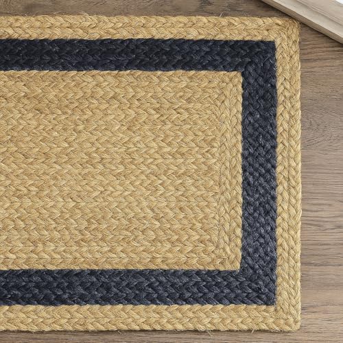 Image of Handwoven 2x3 feet Jute Rectangular Rug, Natural Fibers, Braided Reversible Carpet for Stylish Bedroom Living Room Dining Room Kids Room (2x3 feet, Black & Beige)