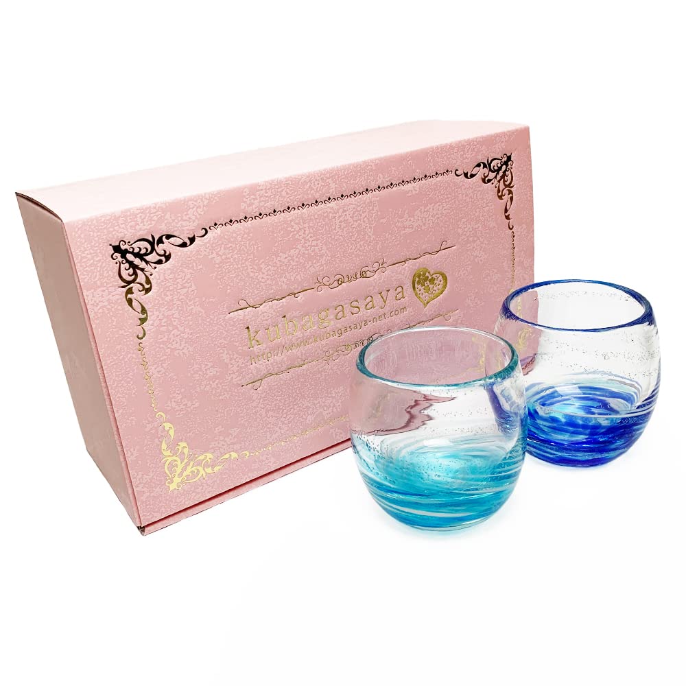 Kubagasaya Ryukyu Glass Glasses Pair Glasses Firefly Stone with Fireflies LOVE&STAR Tall Glasses 2 pieces Pair Set with Gift BOX (Blue × Light Blue) : Home & Kitchen
