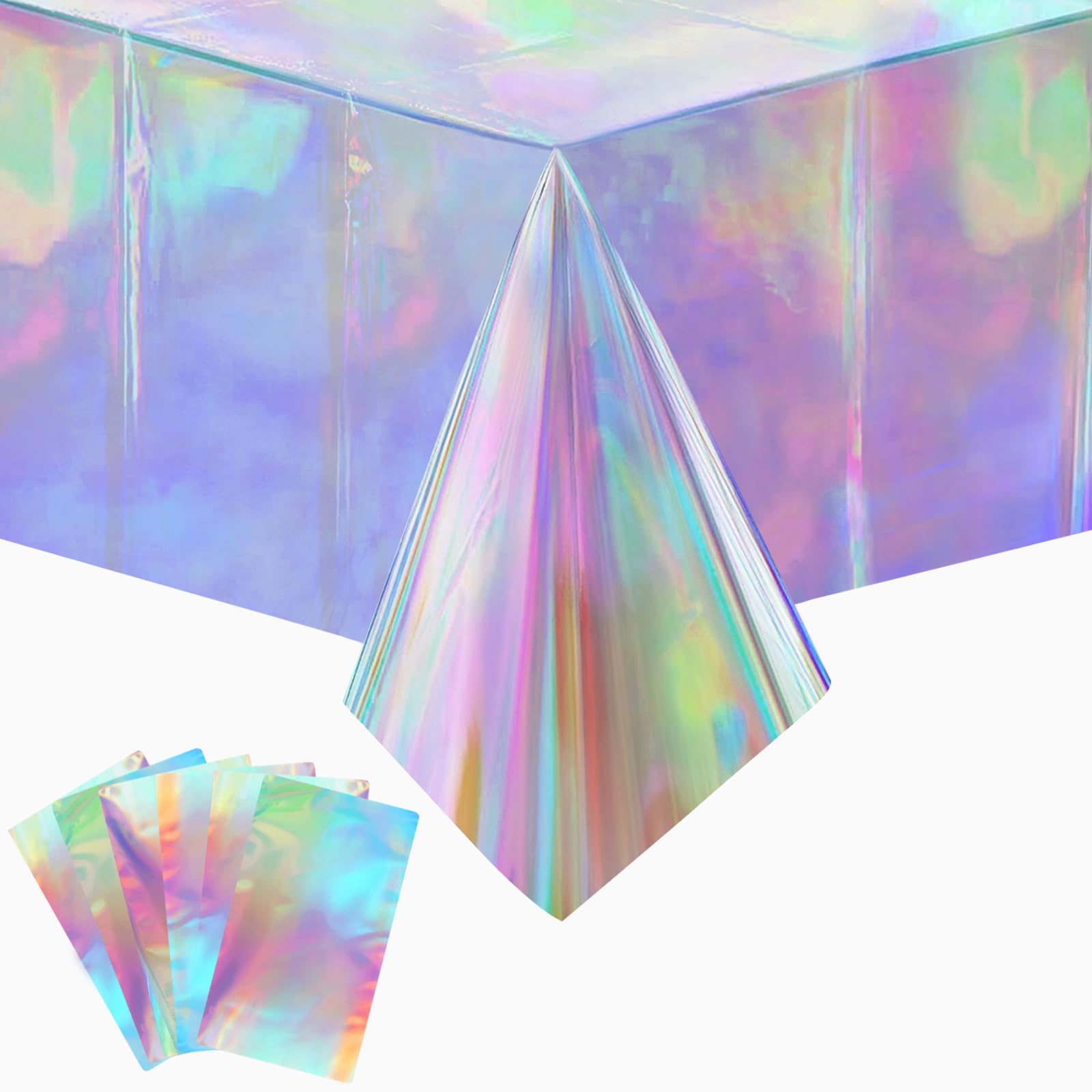 flintronic Iridescent Party Table Cloths, 137x274cm Rainbow Holographic Table Cover, Waterproof oil Holographic Foil Table Cover for Outdoor Picnic,Birthday, Party Decorations(Silver,6PCS)