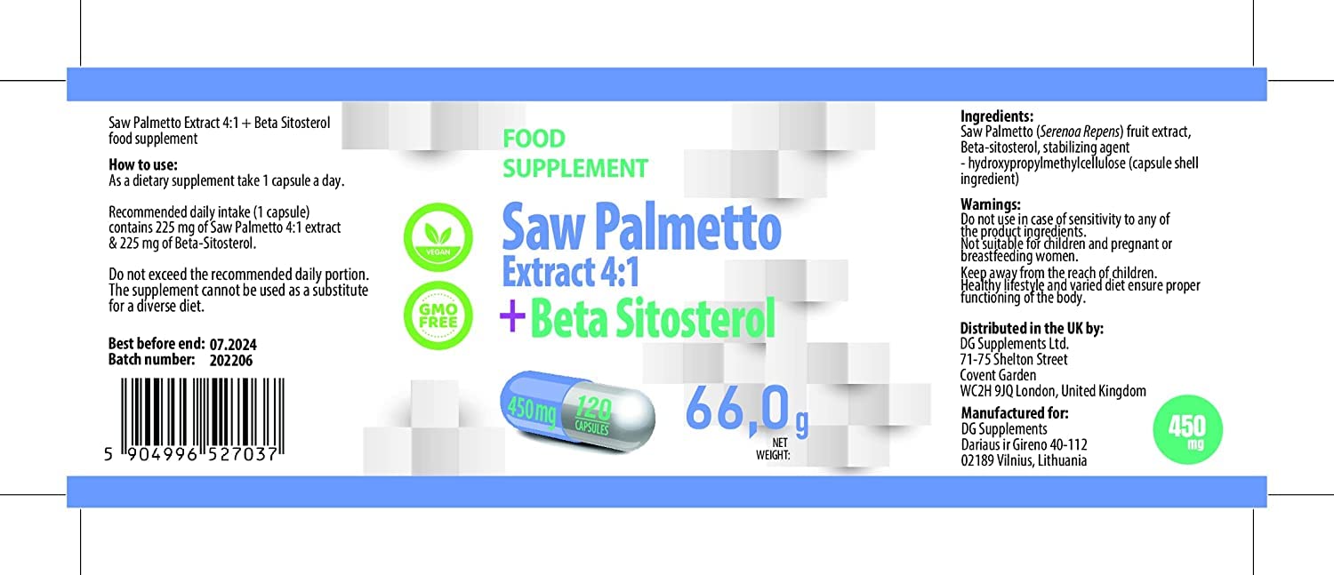 Hepatica Saw Palmetto | 4:1 e Complesso Beta-Sitosterolo 450 mg | 120 capsule vegane | Serenoa – Serenoa repens | GMP & Testato da Laboratorio Indipendente