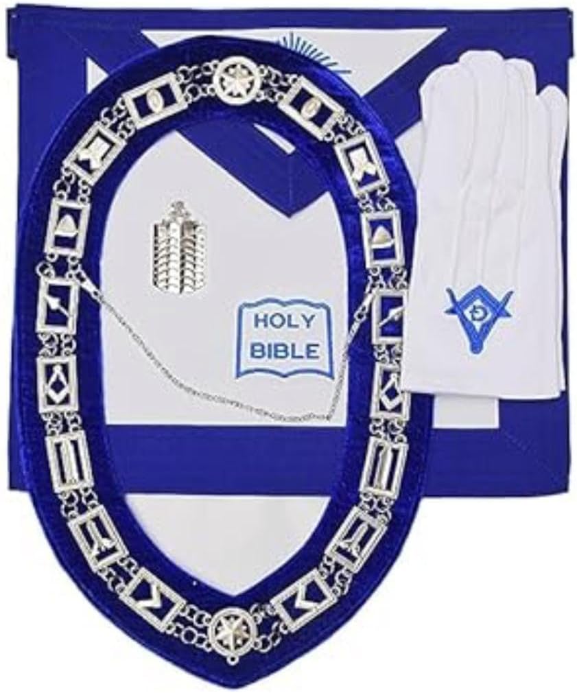 Masonic Blue Lodge Officer Aprons Set Of 12 - Gloves, Chain Collars - Jewels