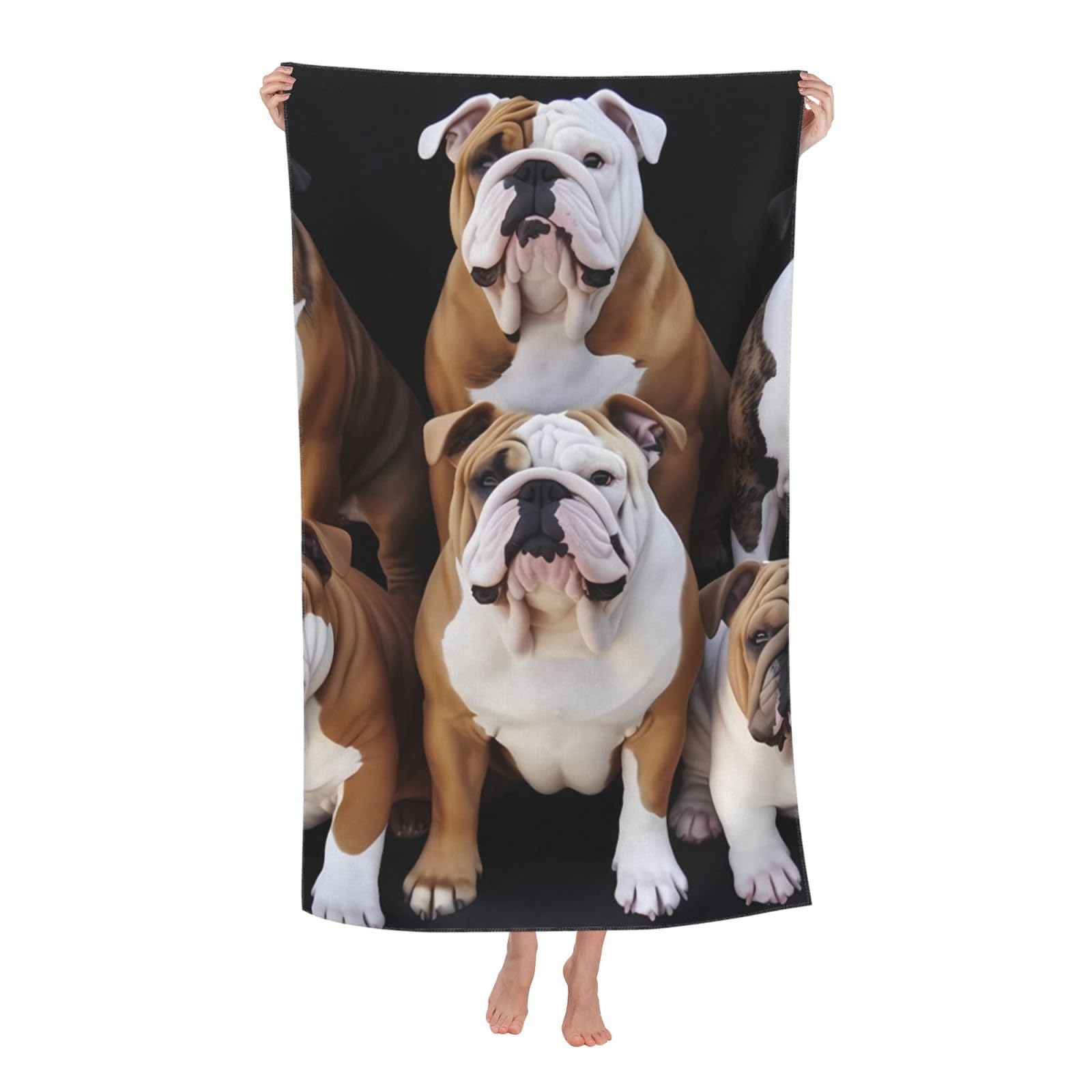 FodPand English Bulldogs Beach Towel Oversized 52 x 32 in Sand Free Pool Swim Towels for Adult Travel Blanket Lightweight Quick Dry Absorbent Bath Towels Cruise Vacation Accessories