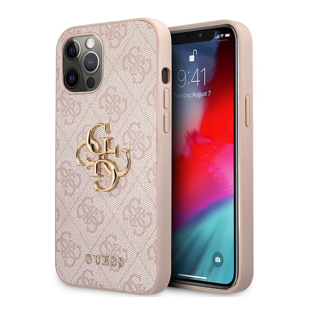 Coque iPhone 12 Pro Max Guess Big Metal Logo Rose Luxe Rigide GUHCP12L4GMGPI