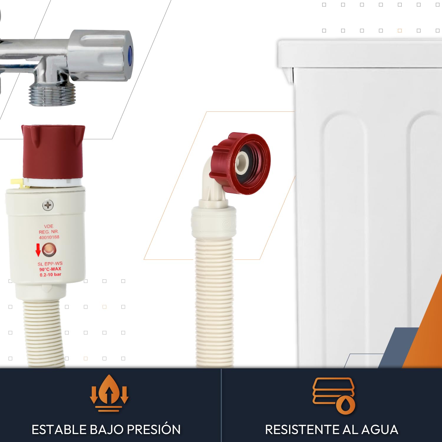 Kenekos - 1,5m - 3m Manguera Aquastop 3/4 pulg. rosca máx. 90°C, manguera de entrada de seguridad incl. válvula de seguridad+filtro de suciedad para lavadora, manguera de entrada Aquastop 1,5 m