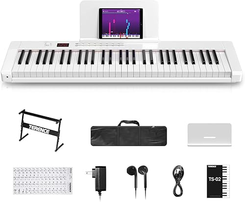 TERENCE Piano de teclado con 61 teclas semipesadas pantalla LCD y batería de 1800 mAh, interfaz USB MIDI y aplicación de piano con soporte de