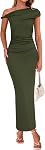 BTFBM Women Dress One Shoulder Twist Ruched Bodycon Maxi Dress | Stretchy Fabric, Asymmetric Neckline, Fitted, Formal Wedding Guest Dress, Cocktail Dresses For Women, Fall Fashion 2026
