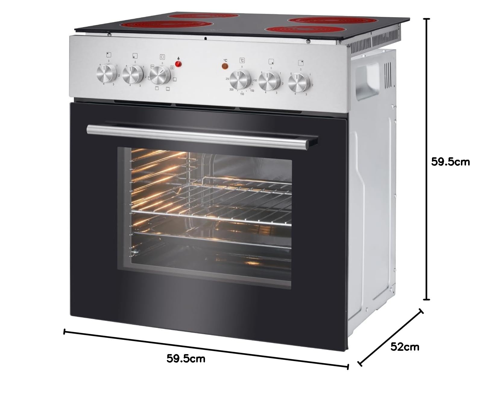 Bomann EHBC 7935 IX Einbaubackofen 61L mit Ceranfeld 60cm 4 Kochfelder Grill Ober-/Unterhitze 50-250°C Glastür 3-Fach verglast Inox