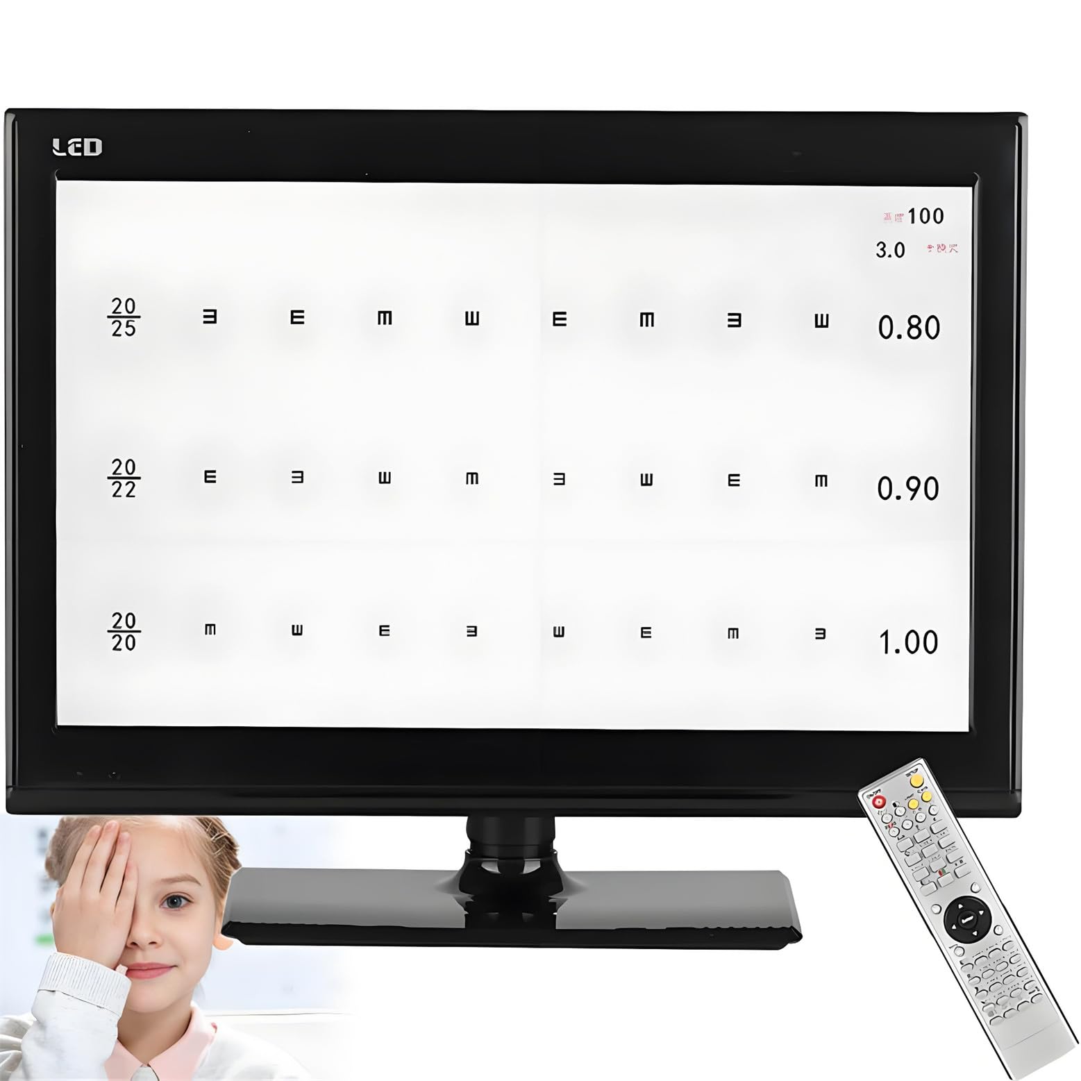 Digitale Sehtafel für Optiker und Kliniken, Digitale Sehtafel, 18,5" 21,5" LCD-Bildschirm, über 300 visuelle Ziele, Fernbedienung und 1-6,2 m einstellbar 18.5"