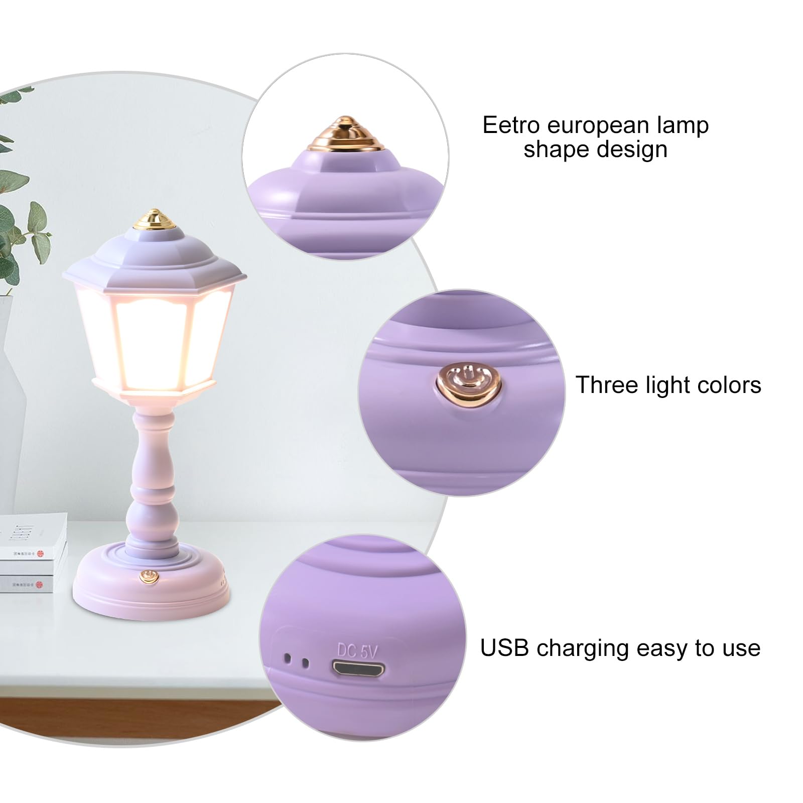 Mini lámpara de escritorio vintage, lámpara de escritorio LED, lámpara de mesa regulable, lámpara de lectura con puerto de carga USB, control sensible, lámpara de oficina que cuida los 4