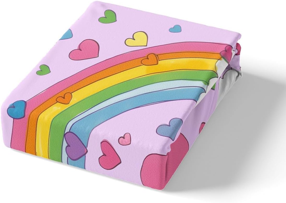 Homewish Cute Bear Duvet Cover Set Toddler Size,Kawaii Animal Flowers Love Heart Shape Quilt Cover for Kids Boys Girls Colorful Rainbow Purple Bedding Set with 1 Pillowcase,No Comforter
