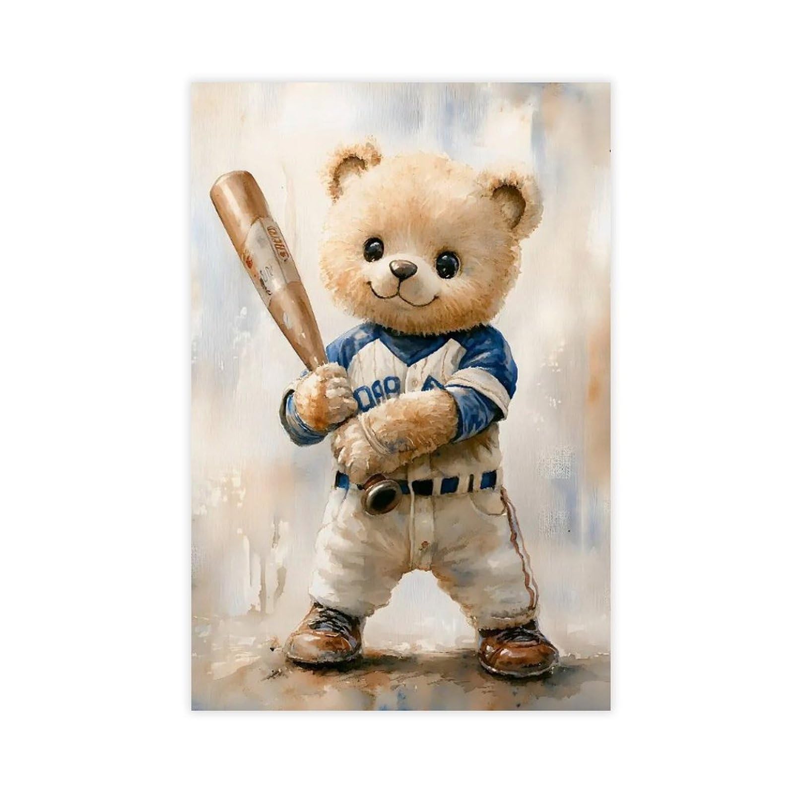 Leinwandposter mit Teddybär-Baseballspieler, Schlafzimmerdekoration, Landschaft, Büro, Raumdekoration, Geschenk, 61 x 91,4 cm (L x B)