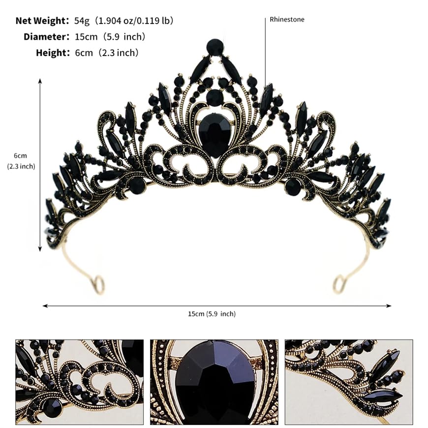 Dninmim Tiara da donna vintage con strass neri accessori per capelli fascia gioielli