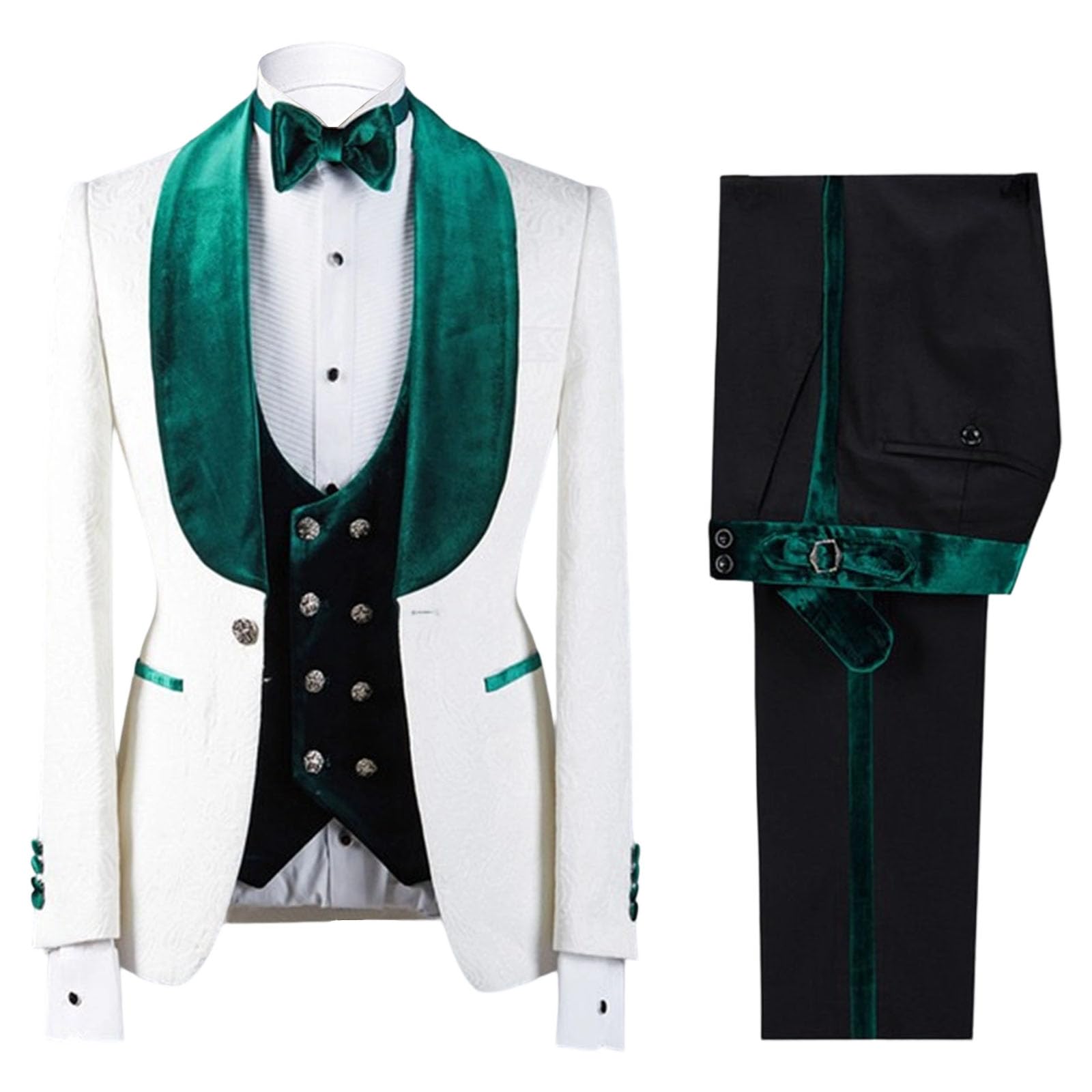 Traje de Hombre, Esmoquin de Jacquard Floral, Corte Entallado, 3 Piezas, Cuello Chal, Trajes Novio para Boda.