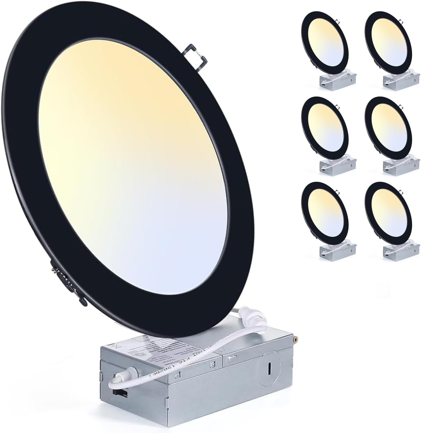 - ZYC 8 Inch Recessed Lighting - 18W 1802LM Black Recessed Lighting,Dimmable 5CCT 2700K/3000K/3500K/4000K/5000K Selectable,IC Rated,Ultra-Thin Dimmable Canless Wafer Downlight Pack of 6 Black.