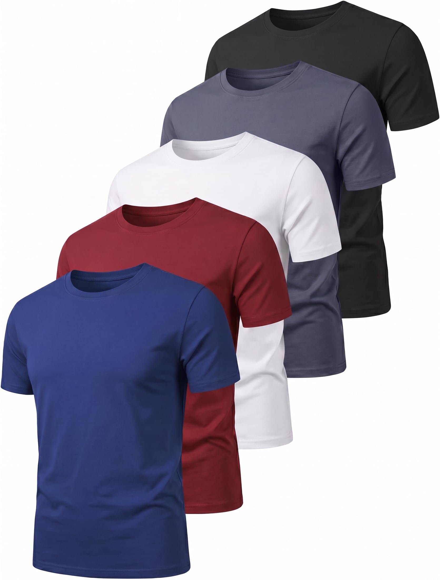 5 Pack Workout Shirts for Men Short Sleeve Athletic Active Tops Quick Dry Crew Neck T Shirt for Running