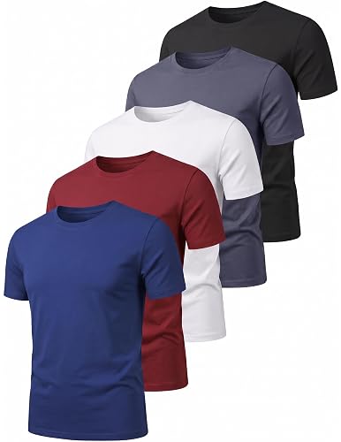 OYGSieg 5 Pack Men’s Quick Dry T-Shirts Short Sleeve Crew Neck Workout Tops | Quick Dry Sweat-Wicking Men’s Short Sleeve Workout Tees, Athletic Polyester Tops For Gym Running Fitness & Daily Active Wear