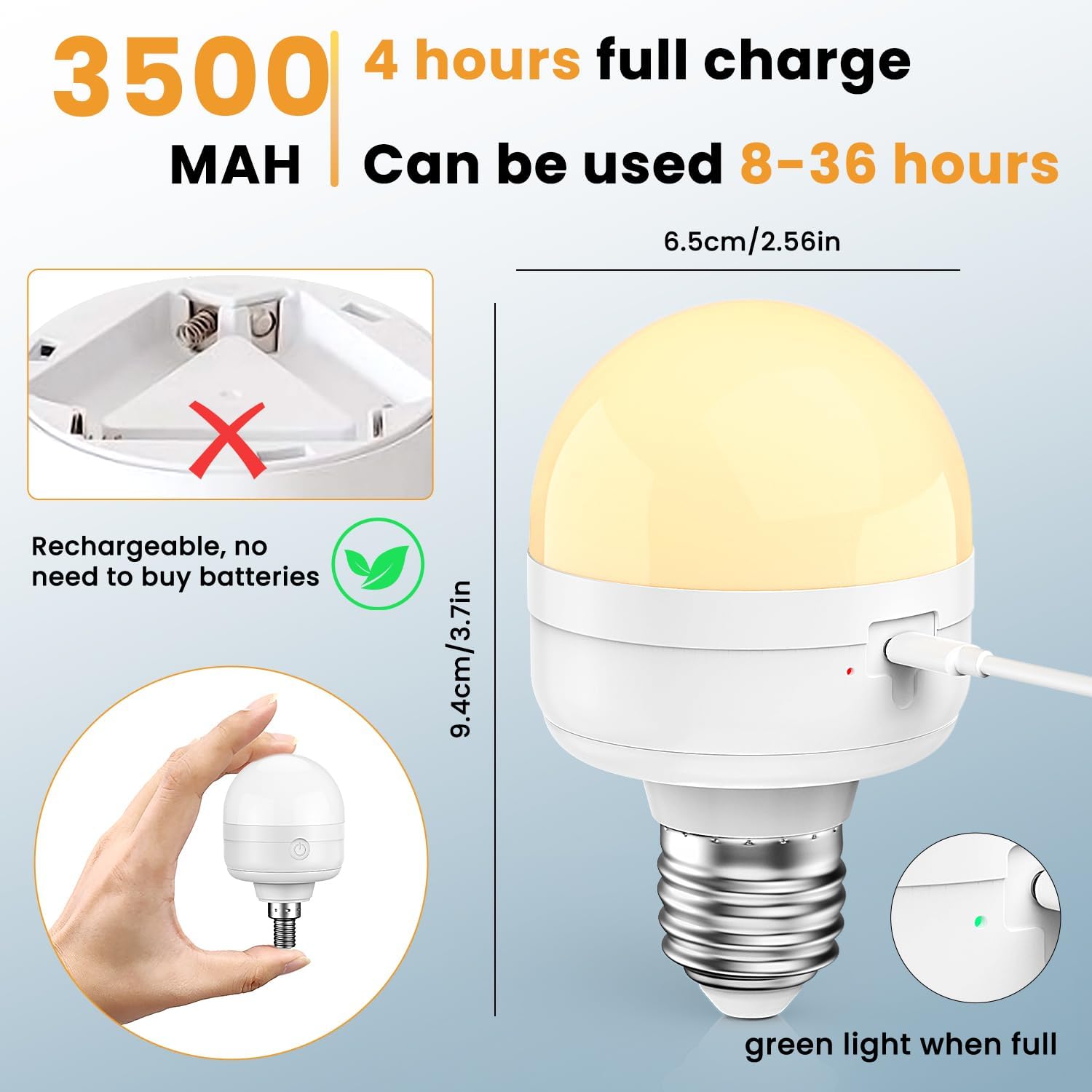 4Packs E26 Rechargeable Magnetic Light Bulbs with Remote and Hook, 10W 900LM Battery operated Emergency LED Bulb 3500mAh, Portable Large Camping Tent Lamp for Home, Hurricane, Power Outage & Outdoor