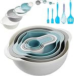 Plastic Mixing Bowls - Multicolored Mixing Bowl Set of 8, Nest for Easy Storage, inculding Measuring Cups, Colander, Sifter, Large Bowl, Great for Cooking and Baking, Rv Camping Accessories, BPA Free