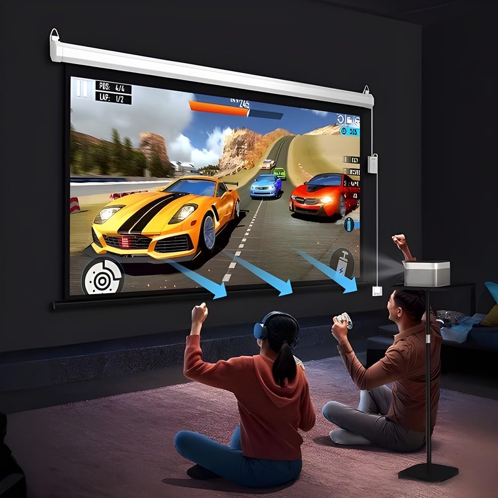 Schermo per Proiettore Motorizzato con Telecomando, Proporzioni 16:9, 8K/4K Ultra HD Ready, Schermo Proiettore Montato a Parete/soffitto per Ufficio, Home Theater e Film(72 inch)