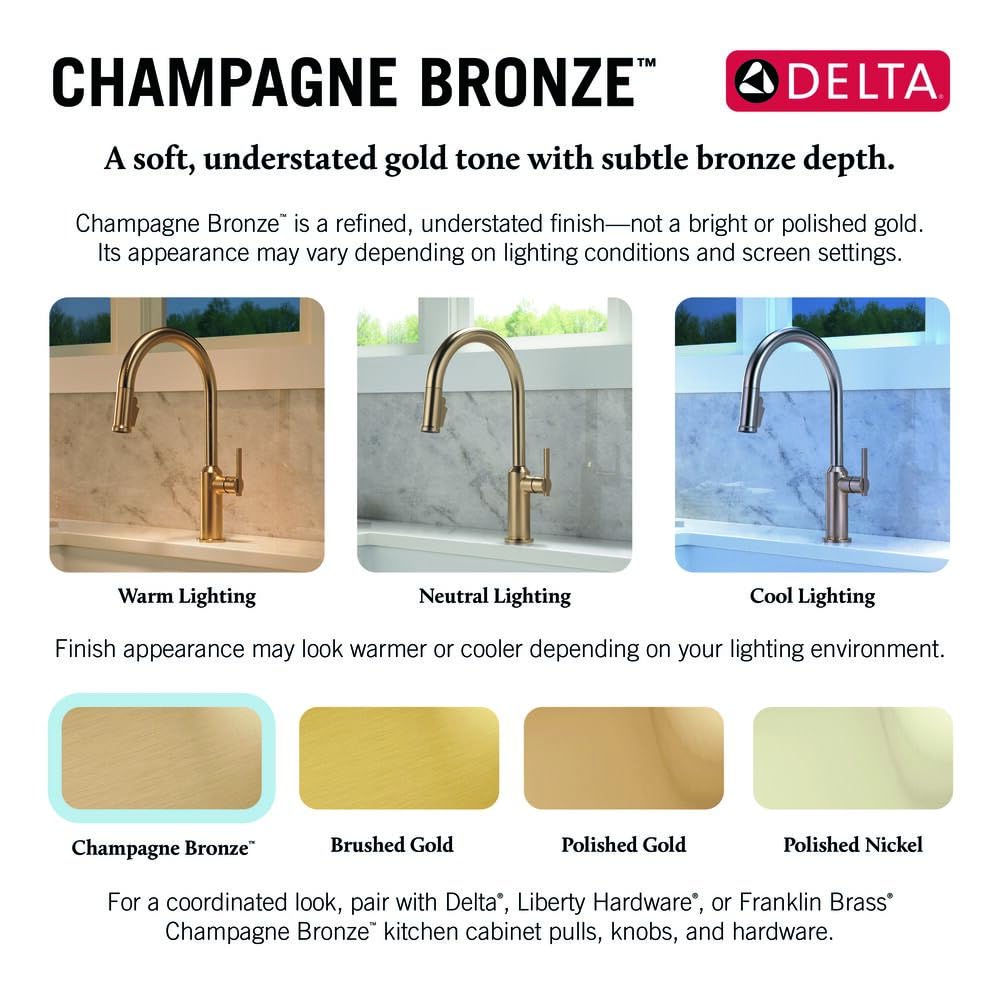 Delta Almari Grifo de cocina extraíble, grifo de cocina dorado con pulverizador extraíble, grifo de fregadero de cocina con base magnética, bronce champán 16943-CZ-DST