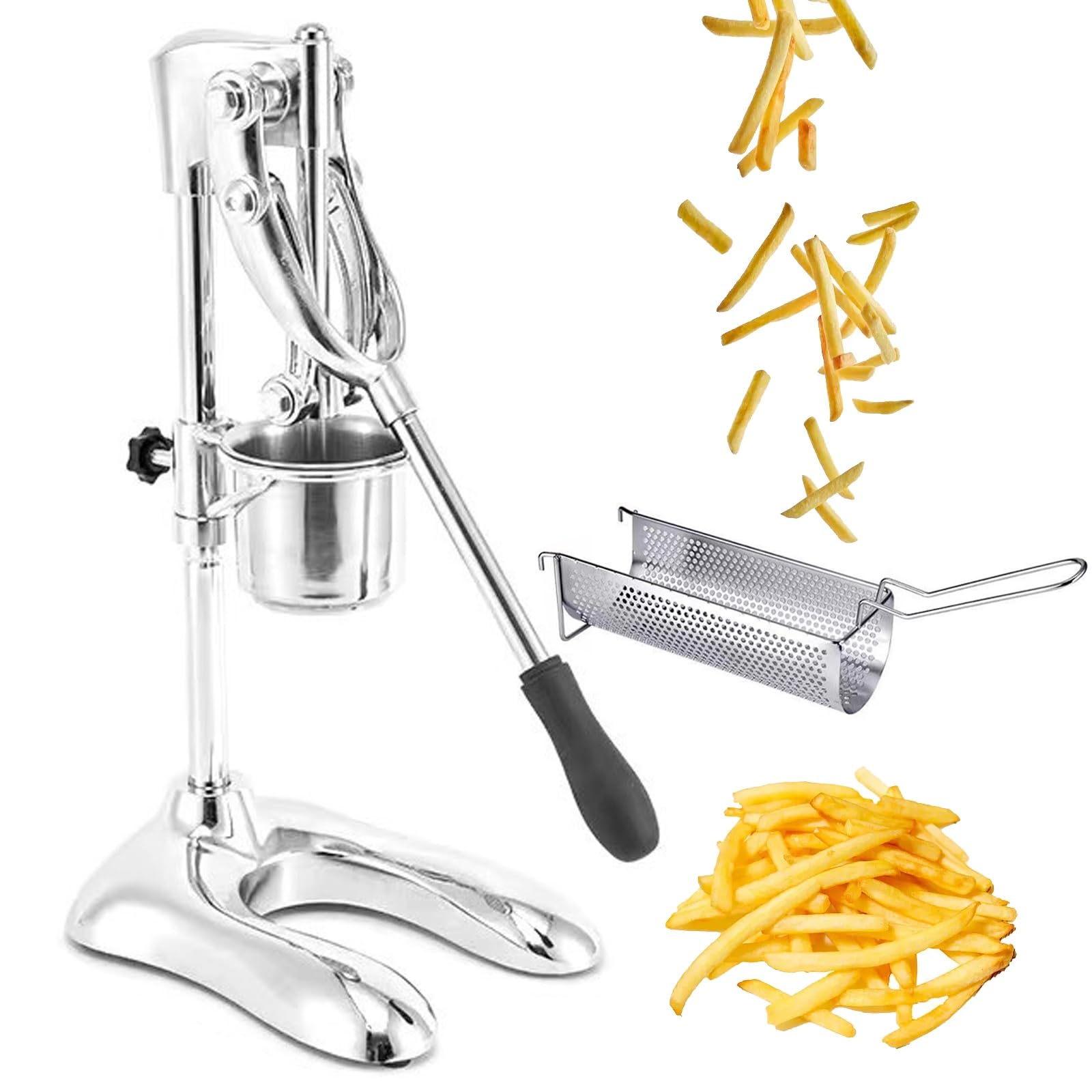CWCQGH Potato Strip Extruder, Manual French Fries Maker with Fried Basket, 12 Holes Rectangular Outlet for Home and Commercial Use