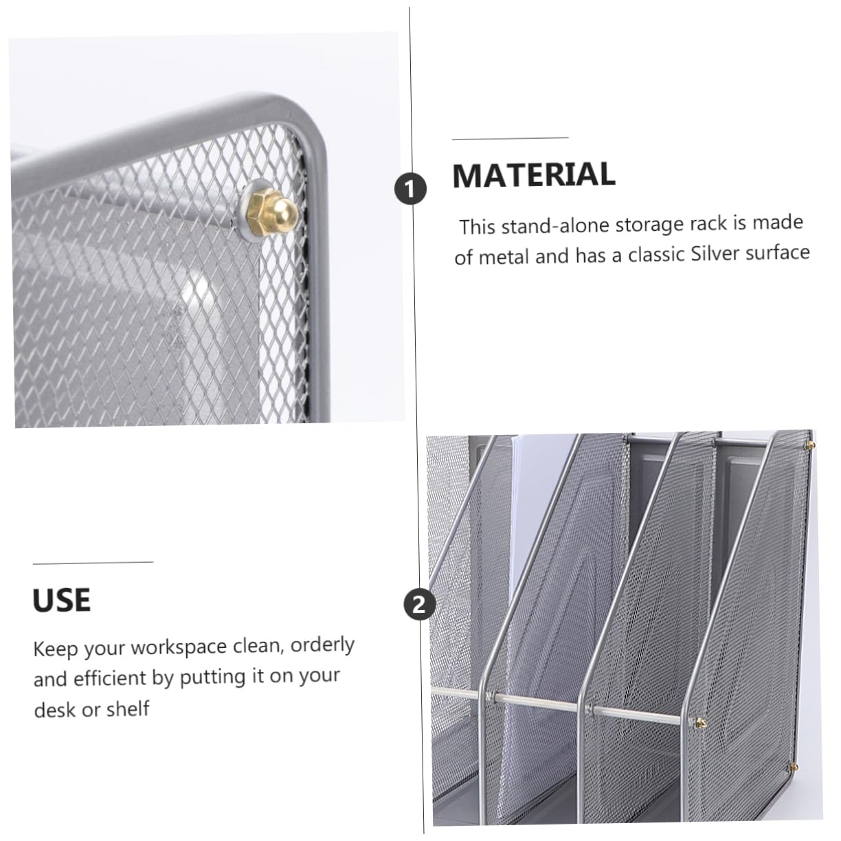 Organizzatore da Scrivania in Metallo a 4 Scomparti | Argento, 31x30x30cm, per Casa e Ufficio, Struttura Autoportante per Documenti e Quaderni