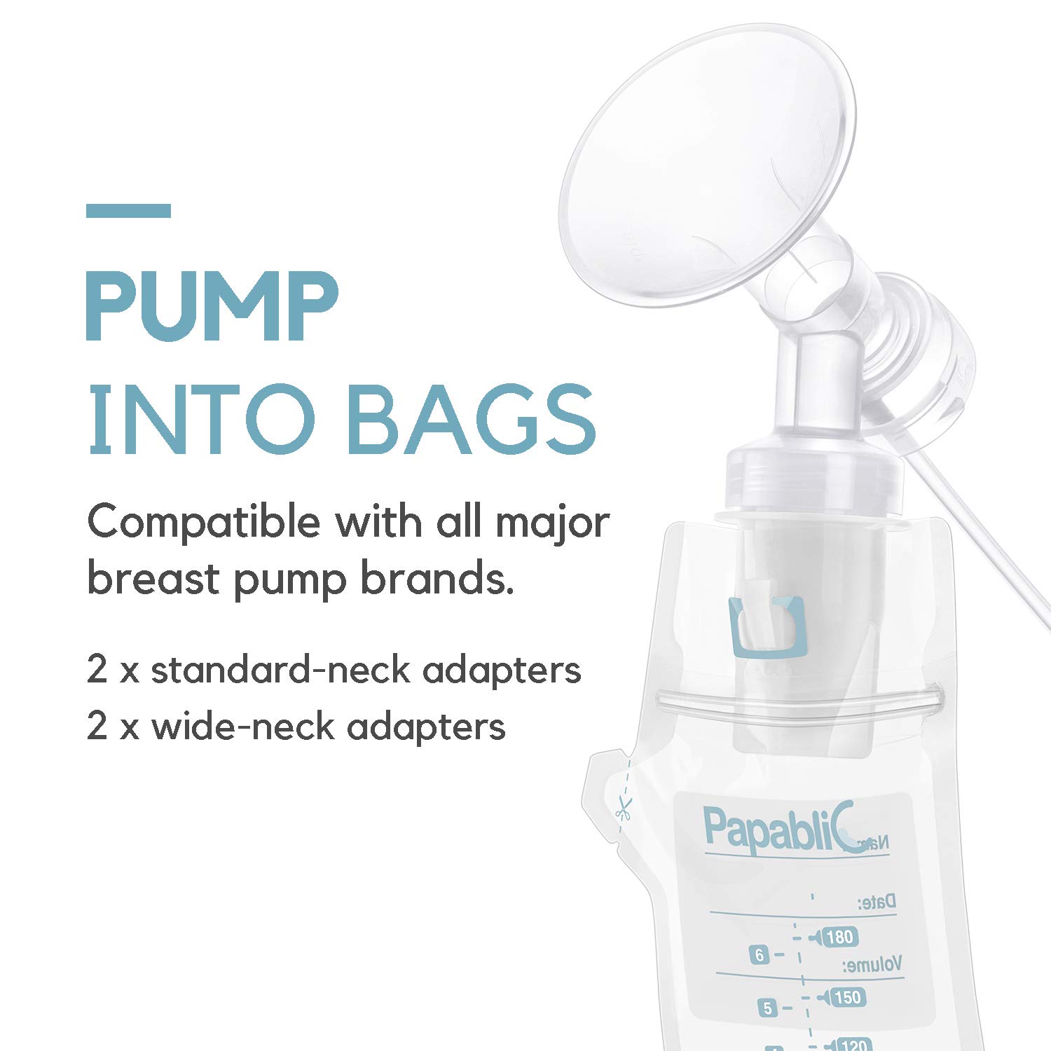 Papablic Breastmilk Storage Bags, 100 Count Pump & Store System for Breastfeeding, 4 Milk Bag Adapters Included, BPA & BPS Free