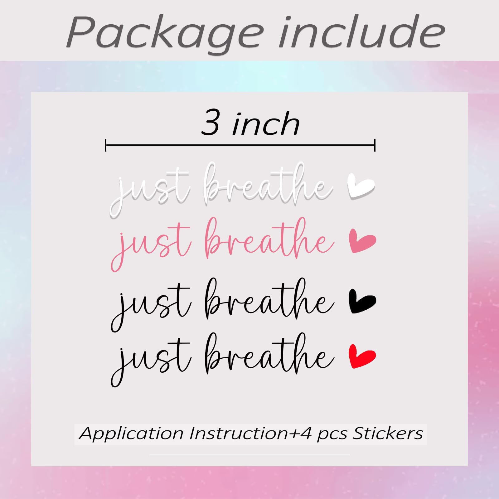 Rearview Mirror Stickers - Just Breathe Affirmation Decals -3 Rearview Mirror Stickers - Just Breathe Affirmation Decals -3