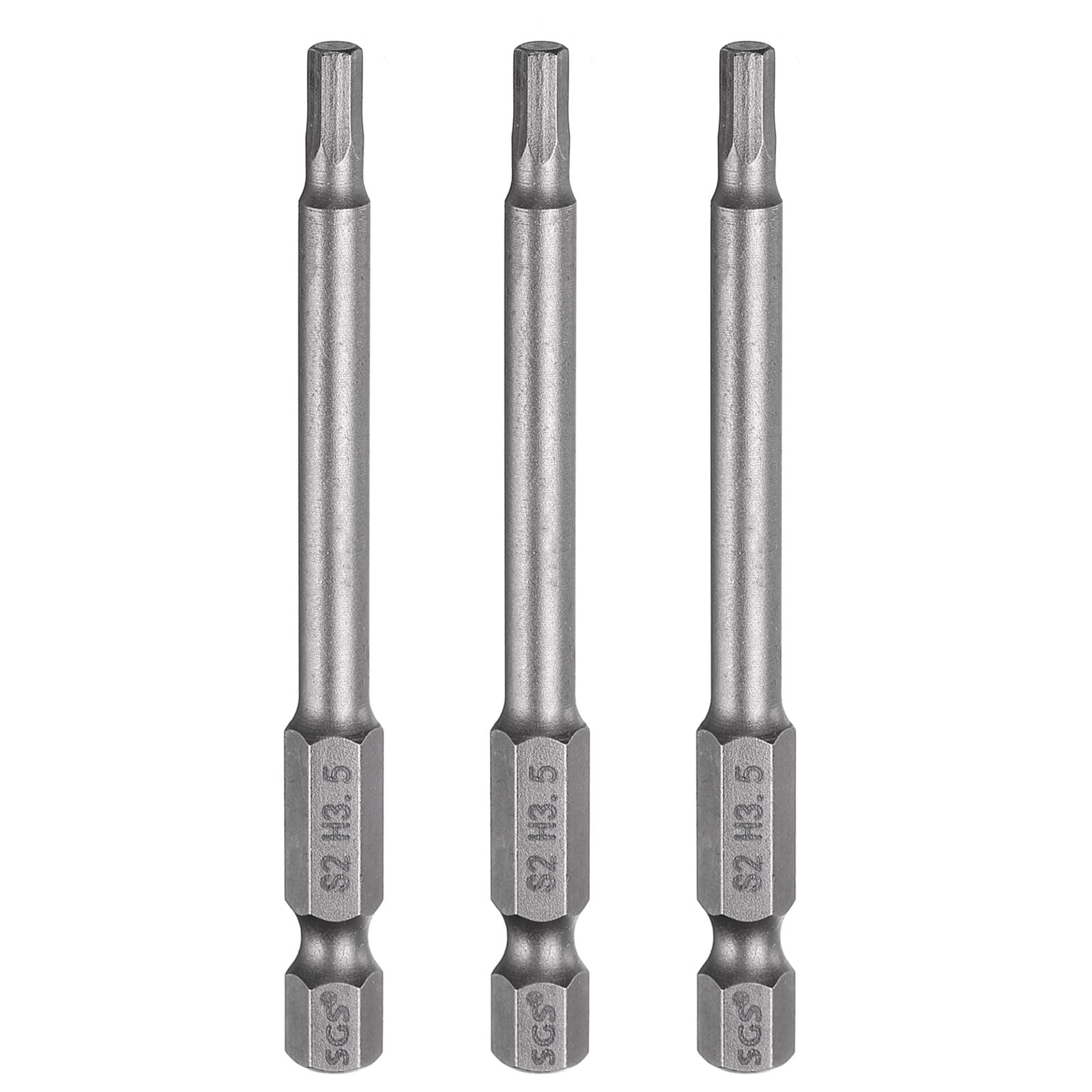 sourcing map 3pcs H3.5 Hex Head Drill Bit Wrench 3.5mm Metric Flat Tip 1/4" Hex Shank 75mm (3") Long Magnetic Hexagonal Screw Driver Socket Industrial Screwdriver Power Bits