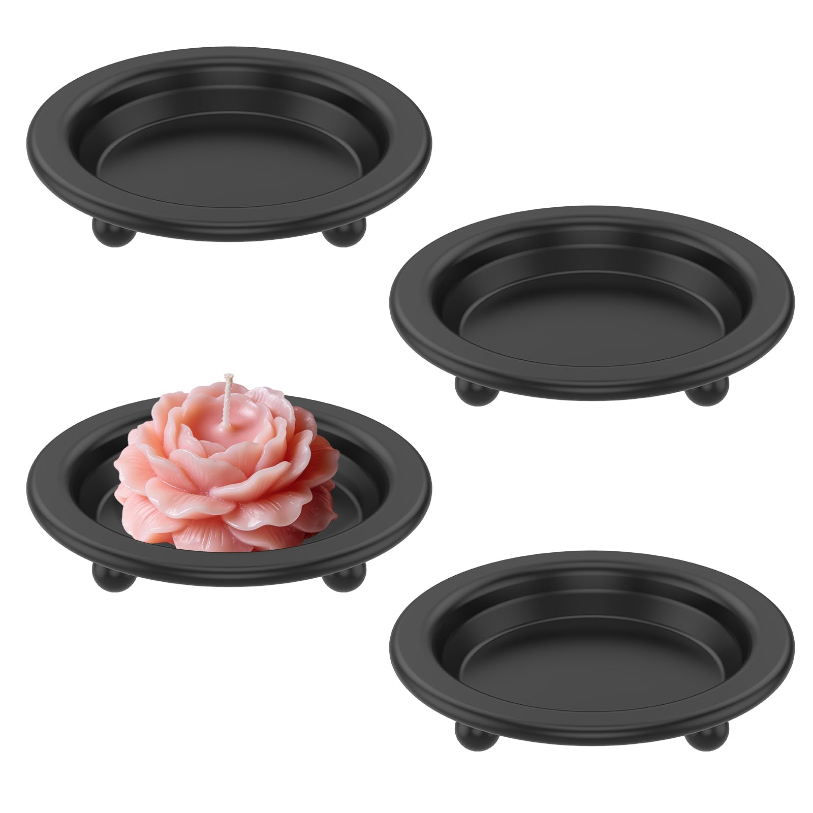 QINGLANG 4Pcs Metal Candle Holder Iron Candle Plates and Trays Round Traditional Pillar Candles Dishes for Pillar/Scented/Flameless/Ball Candles Tealight Stand for Wedding Church Decorative