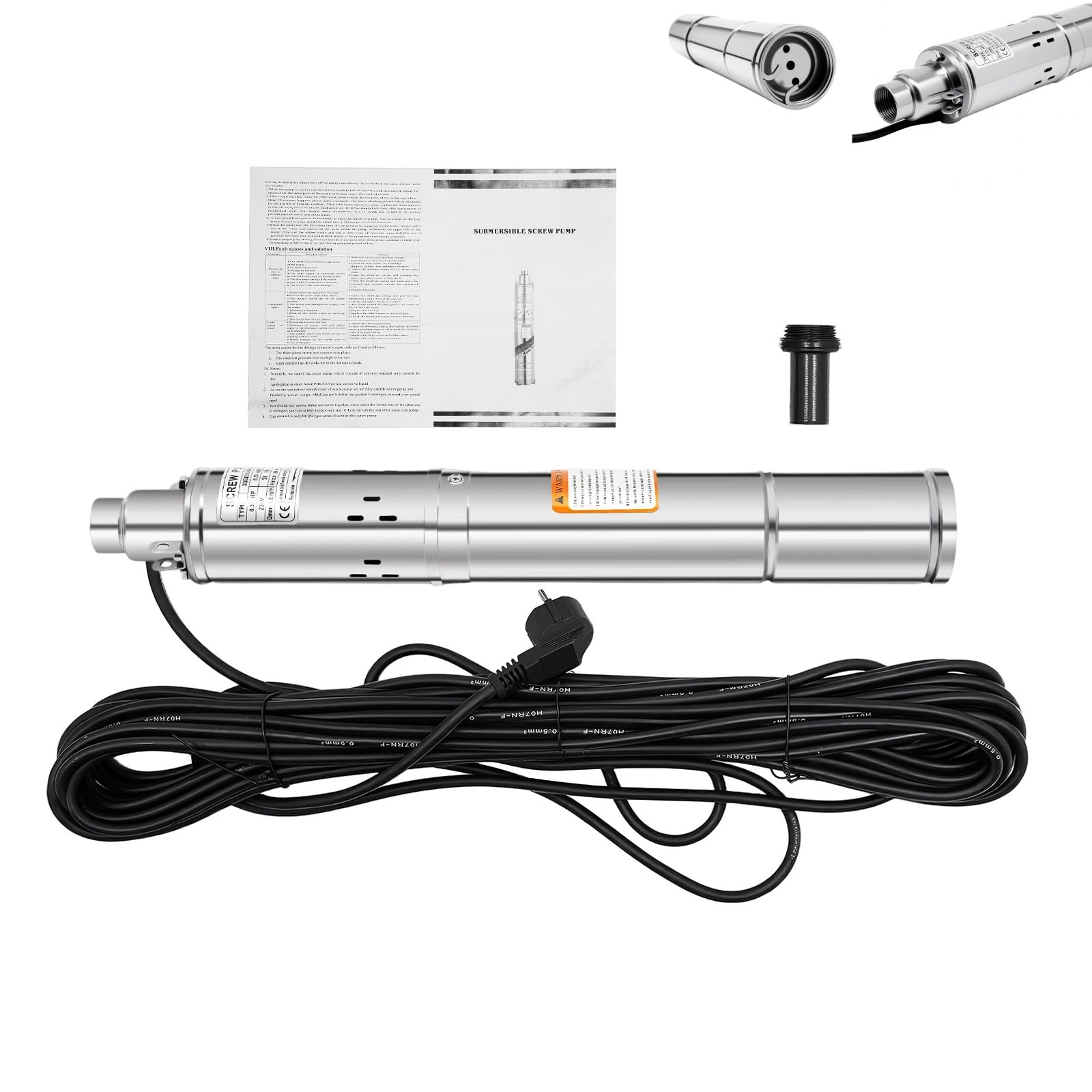 Pompa per pozzi profondi 3", 250 W, 220-240 V, in acciaio inox, cavo 20 m, mandata 80 m, portata 1600 l/h, IP68, per irrigazione, agricoltura, camper