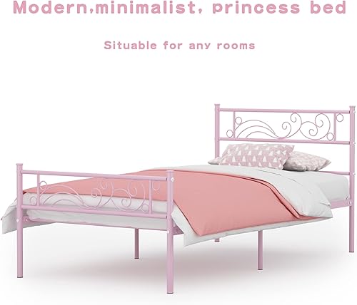 Miniatura 7 de Weehom Marco de cama de metal individual con almacenamiento, no necesita somier, listones de acero resistentes para niños, niñas, adolescentes,