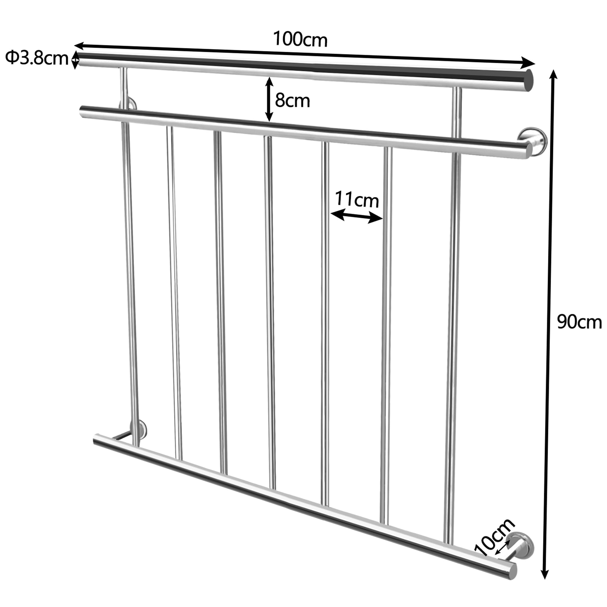 SUBTLETY 100x90cm Französisches Balkongeländer Edelstahl Geländer mit Füllstäben Sicherheitsgeländer Handläufe für Terrasse & Fenster Stabile Balustrade mit Befestigungspfählen für Innen und Außen