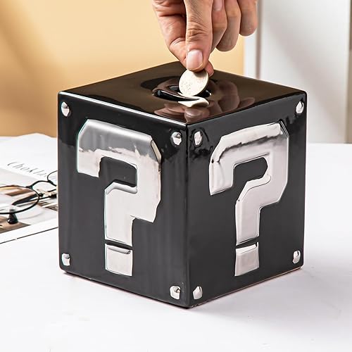 Miniatura 5 de Yundu Alcancía de cerámica para adultos debe romperse para abrir, banco de monedas genial para niños, niñas y niños, divertida alcancía Boalord,