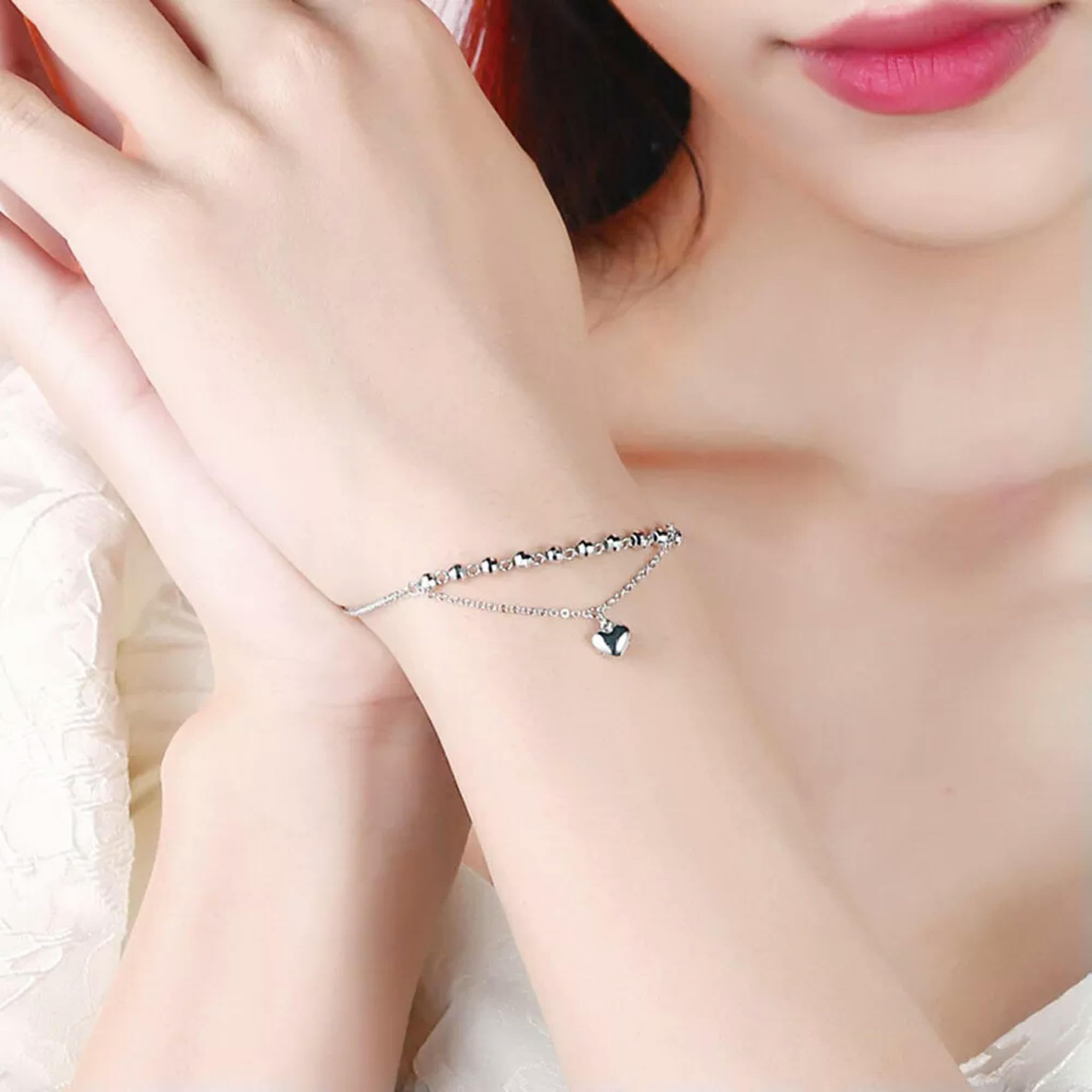 Pulsera con Dije de corazón de la Suerte para Mujer en Platino 950 auténtico con Cadena de espigas de Trigo Pt950