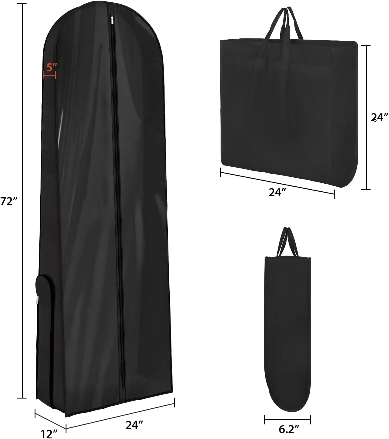 Syeeiex 72" Portable Wedding Dress Garment Bag with Carry Handle,Long Bridal Dress Bags for Gowns,12'' Gusseted Long Garment Bags with 2 PVC Accessory Pockets for Travel - Image 4
