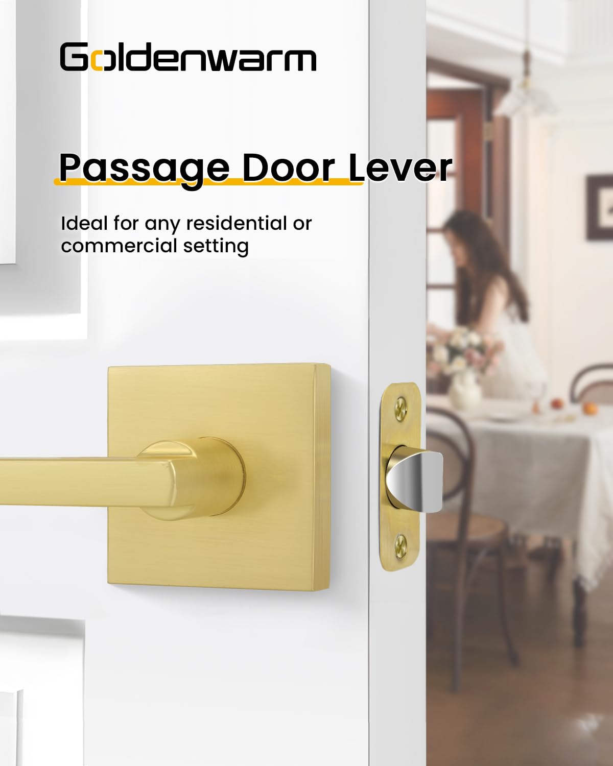 Goldenwarm Gold Passage Door Handle for Hallway & Closet, Zinc