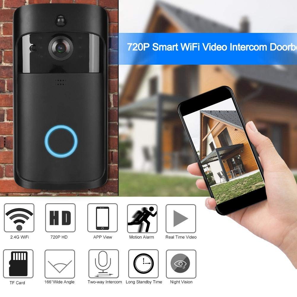 Pangding Video Door Phone Doorbell, 720P WiFi Wireless IR Night Vision Intercom Door Bell Camera Entry System Kit for Home Office Villa Apartment