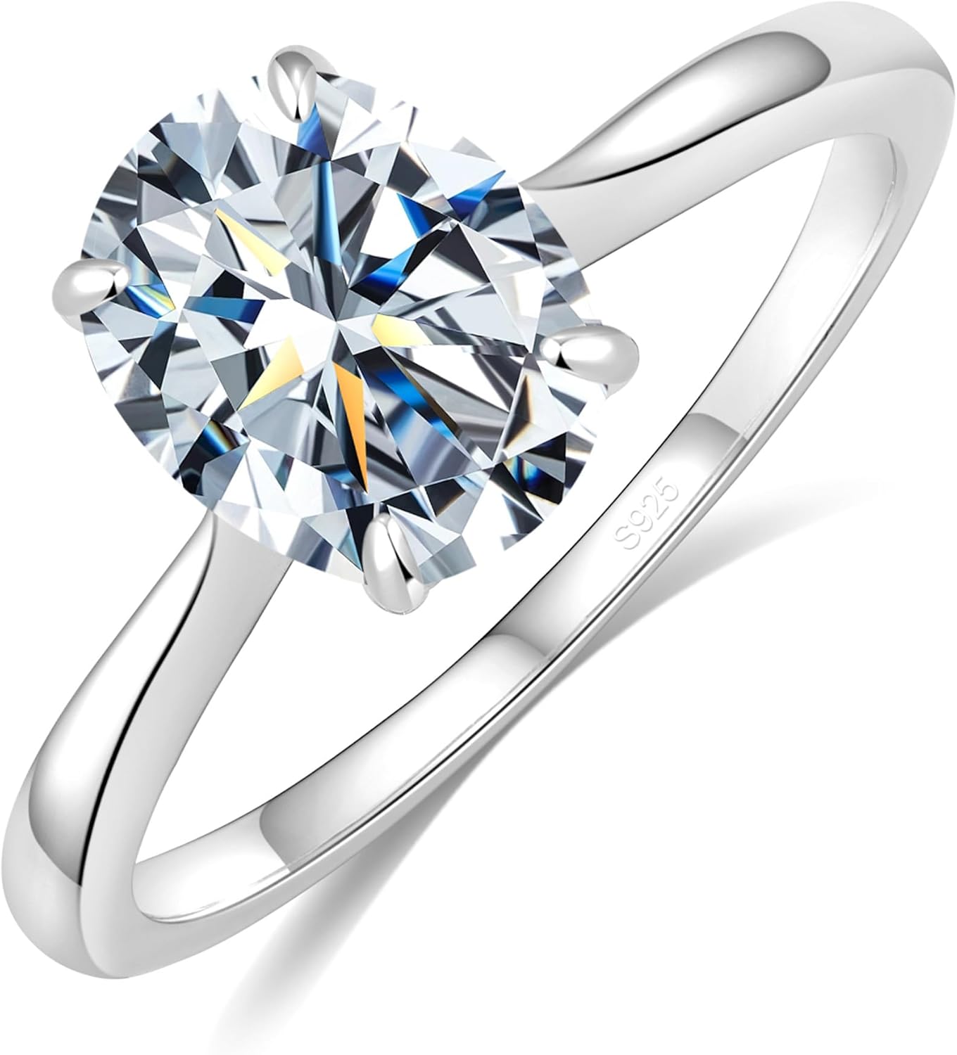 Aurora & Fiori 1/2/3/4 CT Round Moissanite Engagement Ring for Women, D Color VVS1 Solitaire Moissanite Ring S925 Sterling Silver with 18K Yellow/White Gold Plated