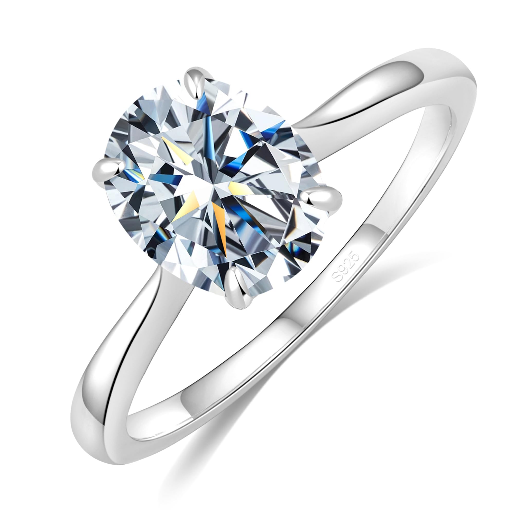 Aurora & Fiori 1/2/3/4 CT Round Moissanite Engagement Ring for Women, D Color VVS1 Solitaire Moissanite Ring S925 Sterling Silver with 18K Yellow/