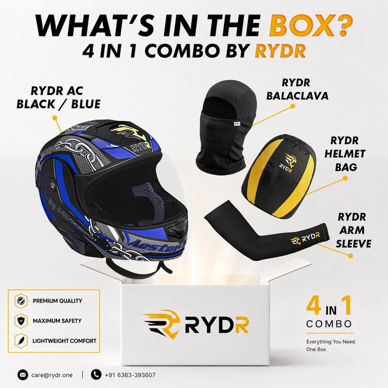 Image of Rydr AC Dx Flip-Up Full Face Motorbike Helmet | | Durable Two-Wheeler Helmet for Men and Women | Comfortable Fit with Air Ventilation for Safe Bike & Scooter Riding