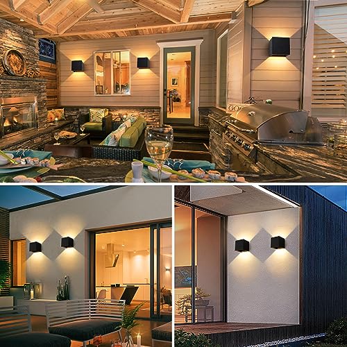 Miniatura 6 de Ledmo 4 Piezas Aplique De Pared Interior Exterior 12w Aplique Exterior Pared 3000k Blanco Cálido Ángulo De Haz Ajustable Negro Apliques Pared Led Ip65 Impermeable