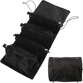 حقيبة مكياج قابلة للطي 4 في 1 للسفر حقائب تخزين للازالة منظم مستحضرات التجميل للنساء اسود نايلون