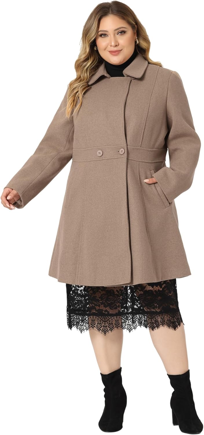 Agnes Orinda Plus Size Peacoat for Women Winter Notched Lapel Single Breasted Elegant Long Trench Coats Jacket - Image 3