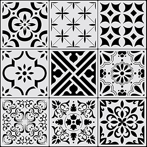 9 Pieces Floor Stencils Wall Stencils for Painting, Large Tile Stencils for Painting Walls Concrete Floor Stencils Drawing Pattern Templates Kit in 9 Styles (Simple Style,12 x 12 Inch)